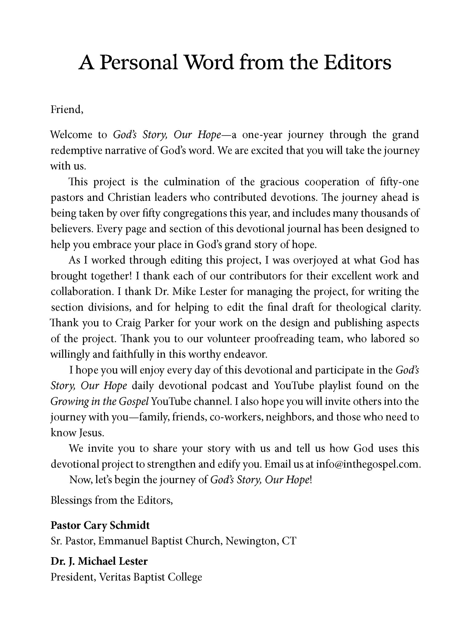 God’s Story, Our Hope: A One-Year Devotional Journey Through God’s Historical, Redemptive Narrative